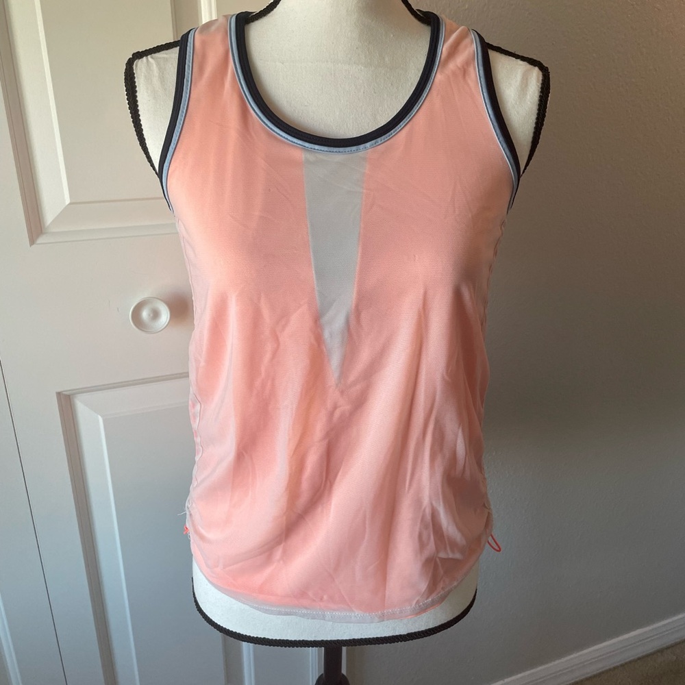 Lucky in Love Coral Tank Top with Navy Trim